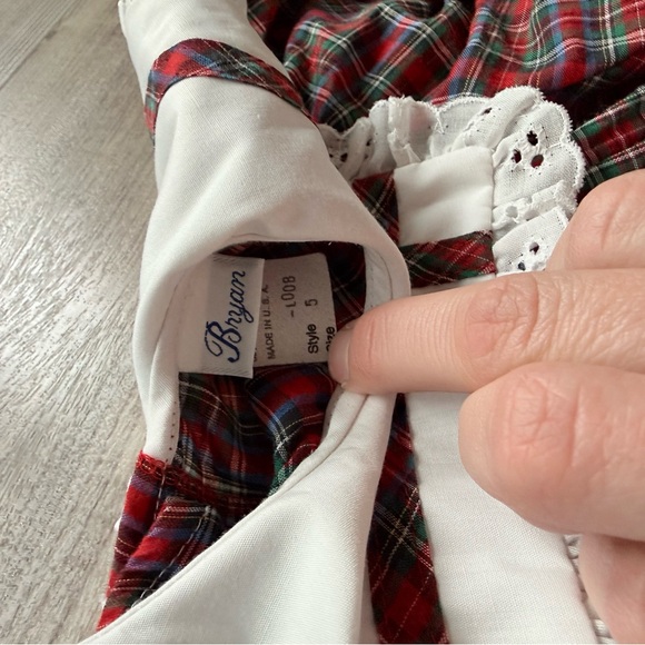 Vintage Bryan Red Plaid holiday 80’s prairie Dress With White Yoke With Lace Sz5 - Picture 5 of 5